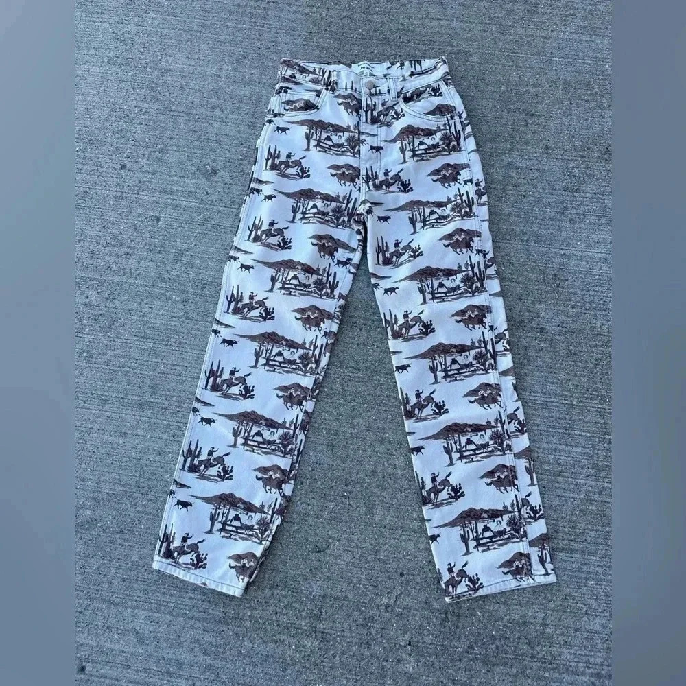 Reformation High Rise Printed Jeans - Gray and Brown